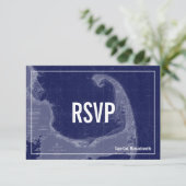 Cape Cod Vintag Map Wedding RSVP Card Einladung (Stehend Vorderseite)