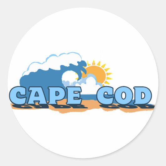Cape Cod "Waves" Design. Runder Aufkleber (Vorderseite)