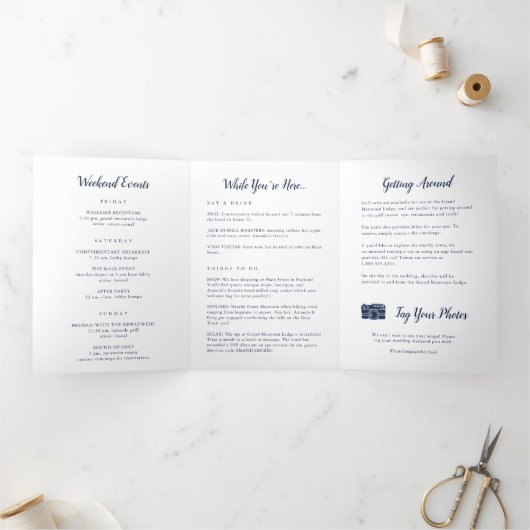 Cape Cod Wedding Begrüßungsbrief & Tour Dreifach-gefaltete Programmkarte (Innenseite)