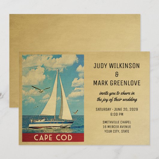 Cape Cod Wedding Einladung Sailboat (Vorne/Hinten)