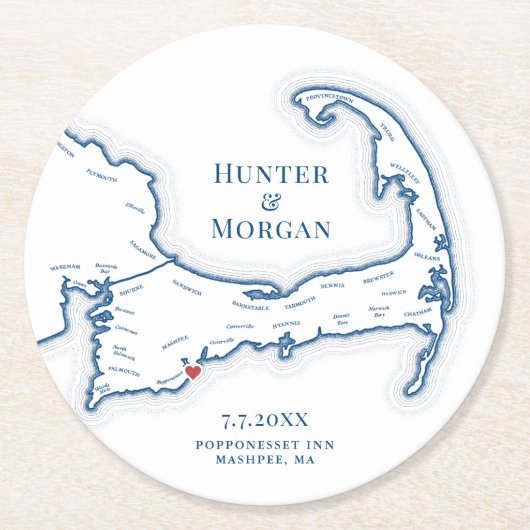 Cape Cod Wedding Welcome Party Cocktail Stunde Runder Pappuntersetzer (Vorderseite)