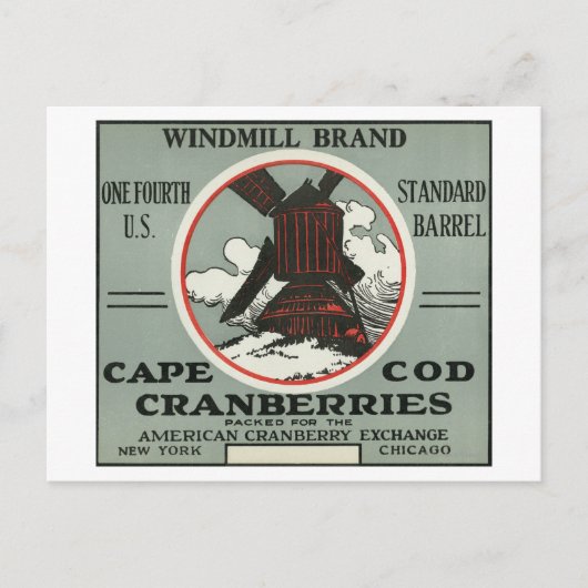 Cape Cod Windmill Marke Cranberry Label Postkarte (Vorderseite)