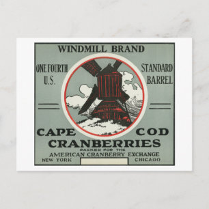 Cape Cod Windmill Marke Cranberry Label Postkarte