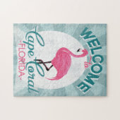 Cape Coral Florida Pink Flamingo Retro Puzzle (Horizontal)