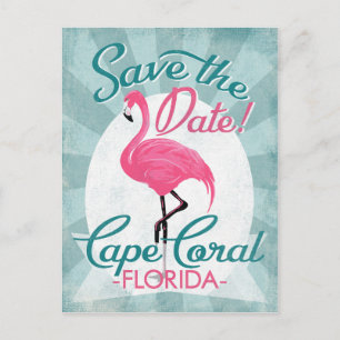 Cape Coral Save the Date Pink Flamingo Ankündigungspostkarte