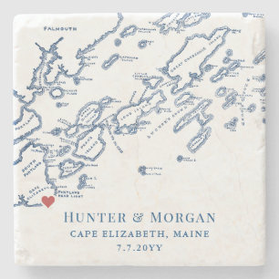 Cape Elizabeth Hochzeitsgeschenk Casco Bay Karte Steinuntersetzer