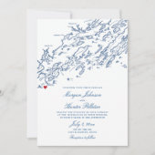 Cape Elizabeth Maine Elegant Navy Map Wedding Einladung (Vorderseite)