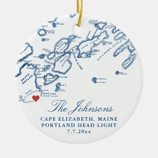 Cape Elizabeth Maine Map Hochzeitliches Foto Weihn Keramik Ornament (Vorne)