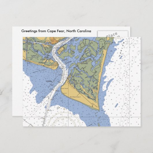 Cape Fear, NC Nautical Chart Postcard Postkarte (Vorne/Hinten)