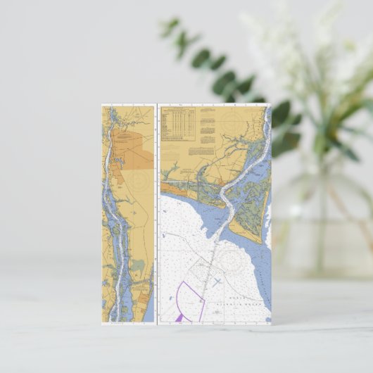 Cape Fear River, NC Nautical Chart Postcard Postkarte (Stehend Vorderseite)