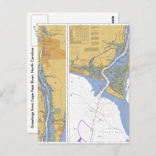 Cape Fear River, NC Nautical Chart Postcard Postkarte (Vorne/Hinten)