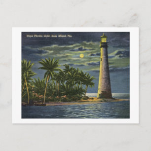 Cape Florida Leuchtturm, Miami, Florida Vintage Postkarte
