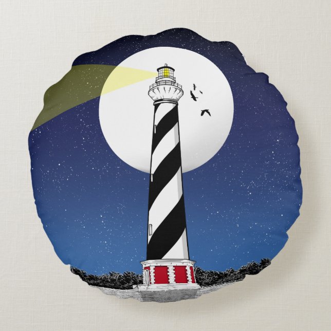 Cape Hatteras Lighthouse ILLUSTRATION Rundes Kissen (Rückseite)