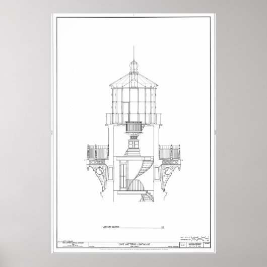 Cape Hatteras Lighthouse Lantern Room Blueprint Poster (Vorne)
