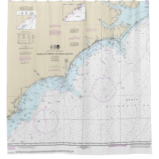 Cape Hatteras to Charleston Nautical Chart 11520 Duschvorhang (Vorderseite)