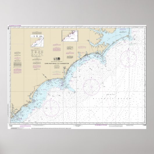 Cape Hatteras to Charleston Nautical Chart 11520 Poster (Vorne)