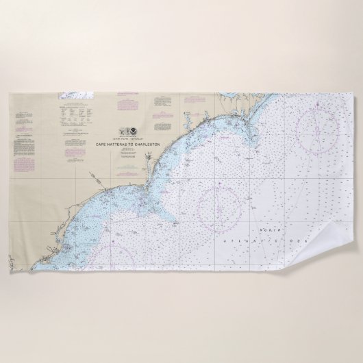 Cape Hatteras to Charleston Nautical Chart 11520 Strandtuch (Vorderseite)
