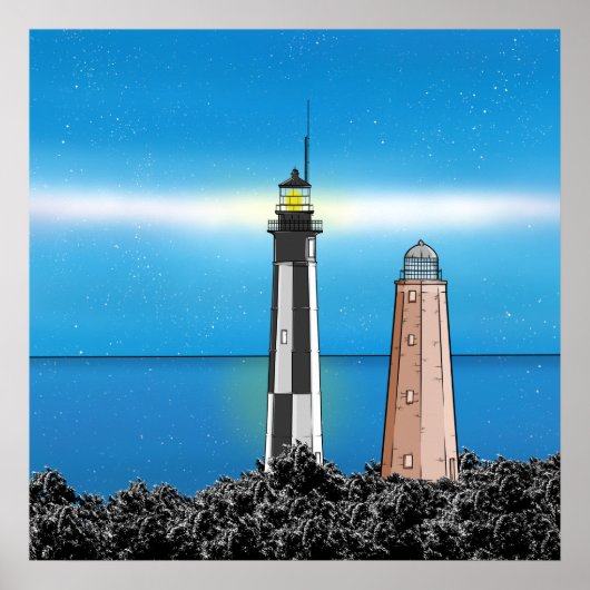 Cape Henry Lighthouse in der Nacht Poster (Vorne)