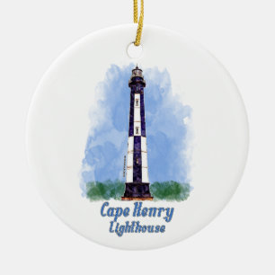 Cape Henry Lighthouse Watercolor - Virginia Keramik Ornament