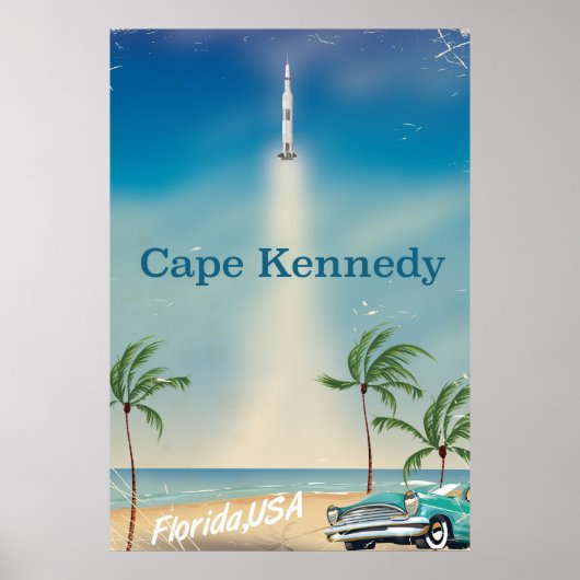 Cape Kennedy Retro Saturn fünf Raketenposter. Poster (Vorne)