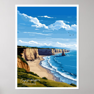Cape Kidnappers Neuseeland Reiseillustrierung Poster