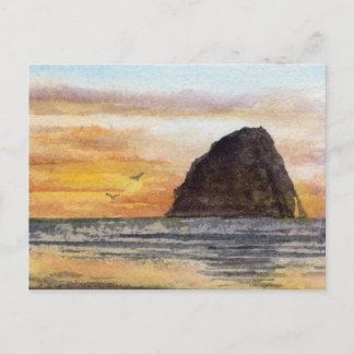 Cape Kiwanda Oregon Coast Sonnenuntergang Aquarell Postkarte
