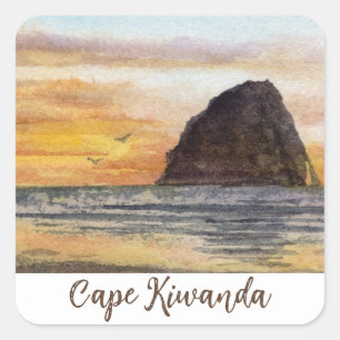 Cape Kiwanda Oregon Küste Sonnenuntergang Aquarell Quadratischer Aufkleber