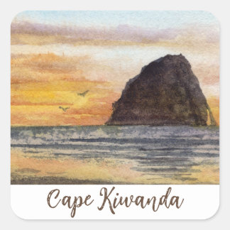 Cape Kiwanda Oregon Küste Sonnenuntergang Aquarell Quadratischer Aufkleber