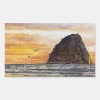 Cape Kiwanda Oregon Küste Sonnenuntergang Aquarell Rechteckiger Aufkleber