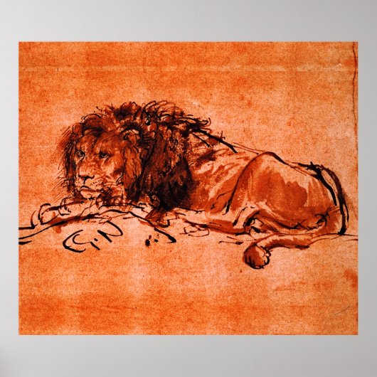 CAPE LION LYING DOWN by Rembrandt Orange Black Poster (Vorne)