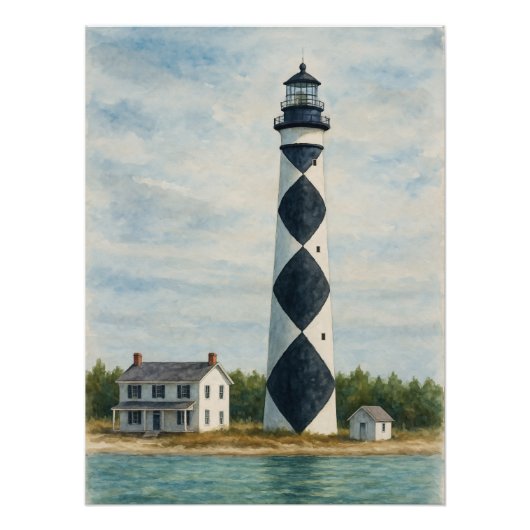 Cape Lookout Leuchtturm Aquarell Poster (Vorderseite)