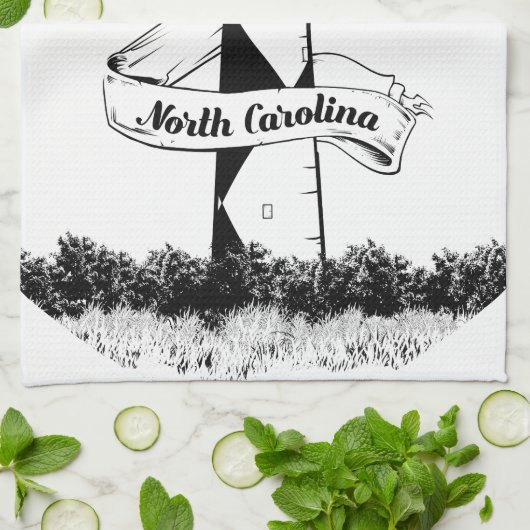 Cape Lookout Leuchtturm Schwarz-Weiß Geschirrtuch (Gefaltet)