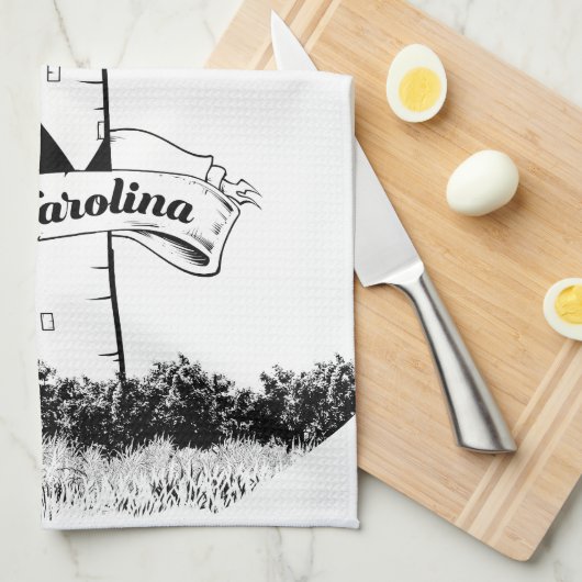 Cape Lookout Leuchtturm Schwarz-Weiß Geschirrtuch (Viertel Falte)