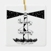Cape Lookout Leuchtturm Schwarz-Weiß Keramikornament (Vorderseite)