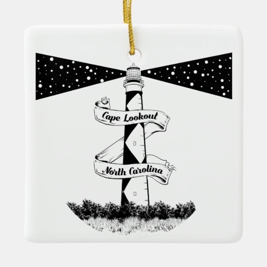 Cape Lookout Leuchtturm Schwarz-Weiß Keramikornament (Vorderseite)