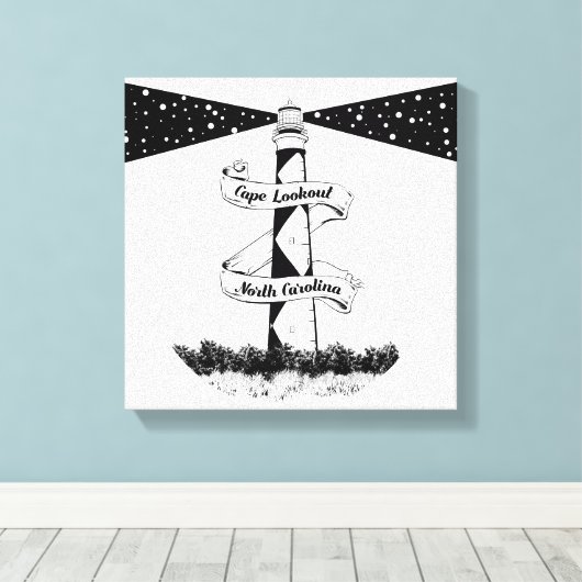 Cape Lookout Leuchtturm Schwarz-Weiß Leinwanddruck (Insitu (Holzboden))