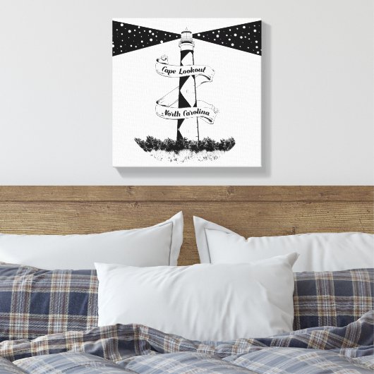 Cape Lookout Leuchtturm Schwarz-Weiß Leinwanddruck (Insitu (Schlafzimmer))