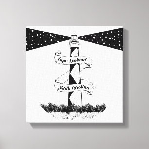 Cape Lookout Leuchtturm Schwarz-Weiß Leinwanddruck