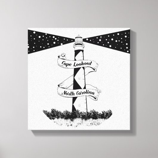 Cape Lookout Leuchtturm Schwarz-Weiß Leinwanddruck (Vorderseite)