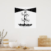 Cape Lookout Leuchtturm Schwarz-Weiß Poster (Küche)