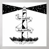 Cape Lookout Leuchtturm Schwarz-Weiß Poster (Vorne)