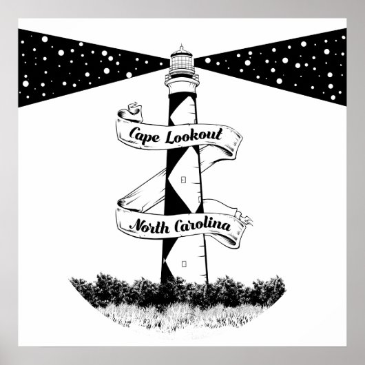 Cape Lookout Leuchtturm Schwarz-Weiß Poster (Vorne)
