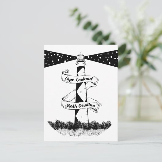 Cape Lookout Leuchtturm Schwarz-Weiß Postkarte (Stehend Vorderseite)