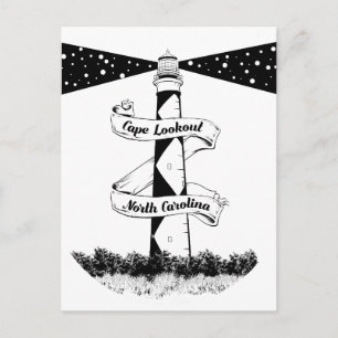 Cape Lookout Leuchtturm Schwarz-Weiß Postkarte