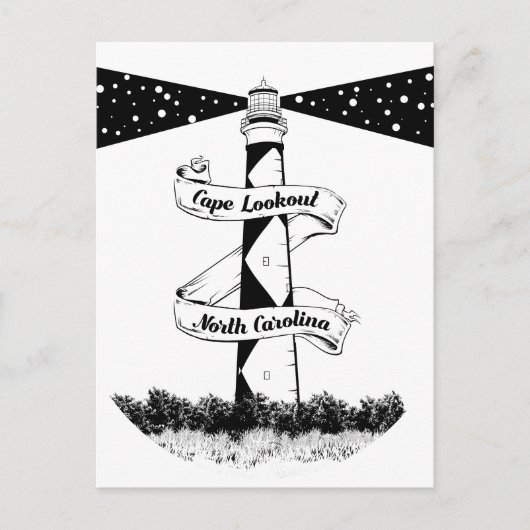 Cape Lookout Leuchtturm Schwarz-Weiß Postkarte (Vorderseite)