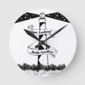 Cape Lookout Leuchtturm Schwarz-Weiß Runde Wanduhr (Vorderseite)