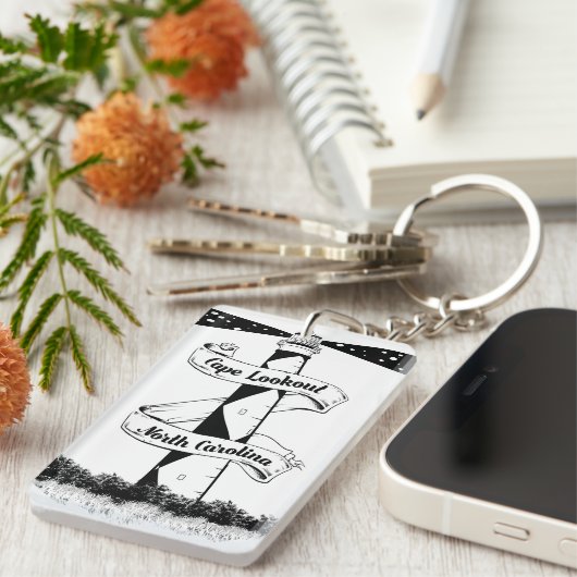 Cape Lookout Leuchtturm Schwarz-Weiß Schlüsselanhänger (Vorderseite rechts)