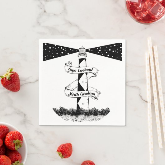 Cape Lookout Leuchtturm Schwarz-Weiß Serviette (Beispiel)