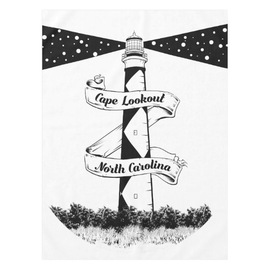 Cape Lookout Leuchtturm Schwarz-Weiß Tischdecke (Vorderseite)