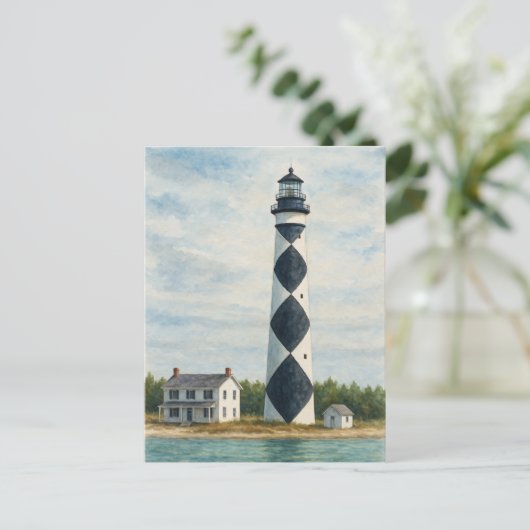 Cape Lookout Lighthouse Wasserfarbe Postkarte (Stehend Vorderseite)